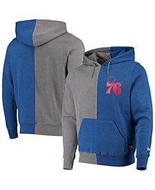 Men's Gray, Royal Philadelphia 76ers Diagonal French Terry Color Block Pullover Hoodie