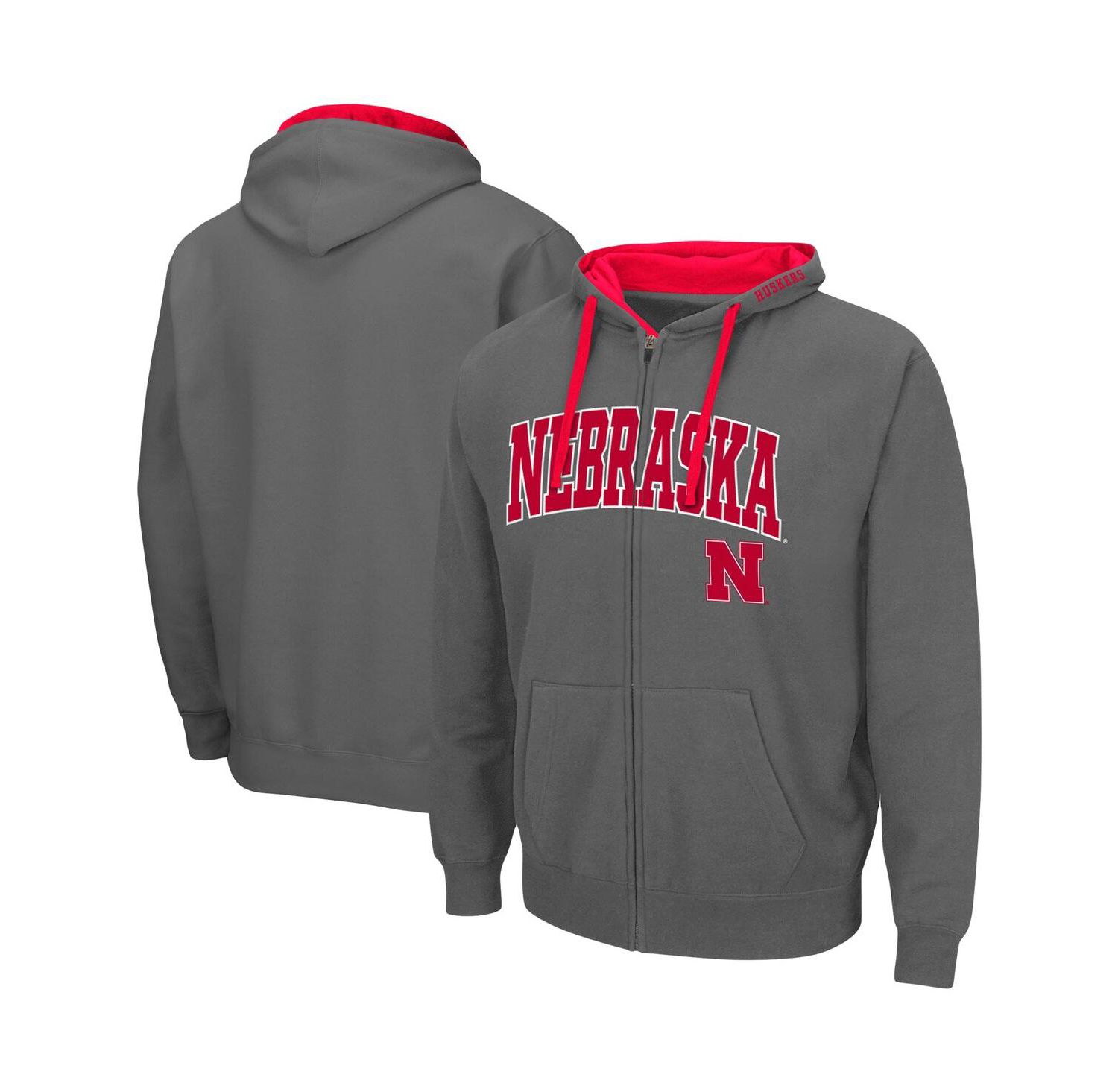 Men's Charcoal Nebraska Huskers Big and Tall Full-Zip Hoodie