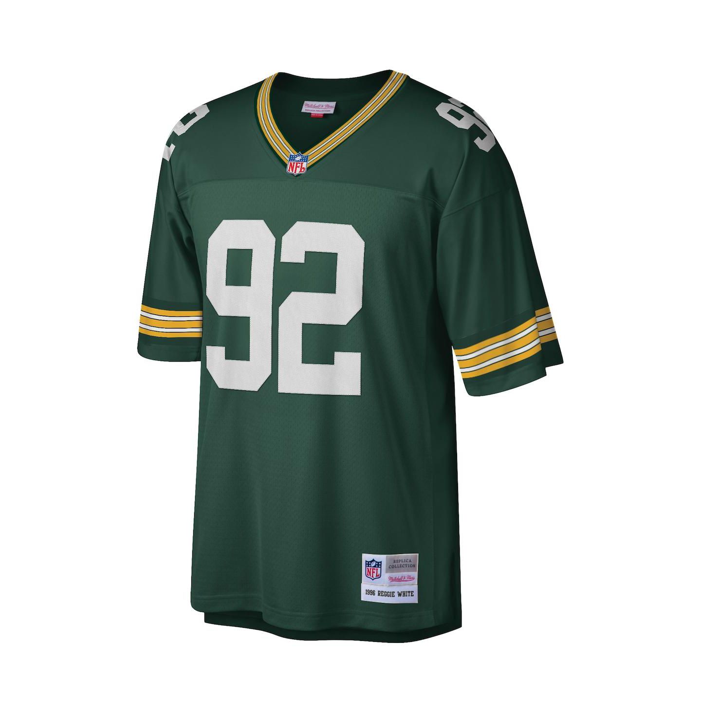 Мужской топ Mitchell & Ness Reggie White Green Green Bay Packers Big and Tall 1996 Retired Player Replica Jersey — фото 3