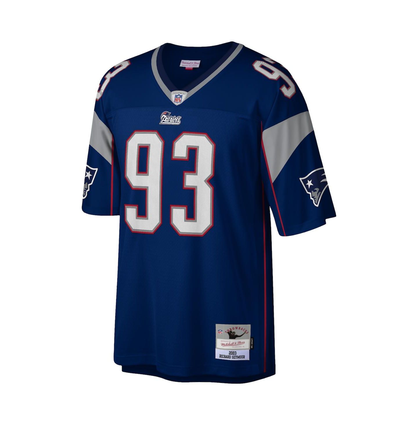 Мужской топ Mitchell & Ness Richard Seymour Navy New England Patriots 2003 Legacy Replica Jersey — фото 3