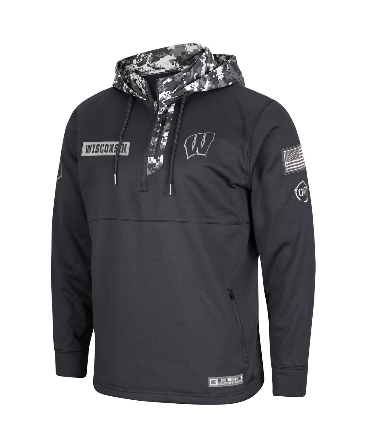 Men's ColosseumWisconsin Badgers Oht Military-Inspired Appreciation Digi Camo Quarter-Zip Hoodie - Charcoal