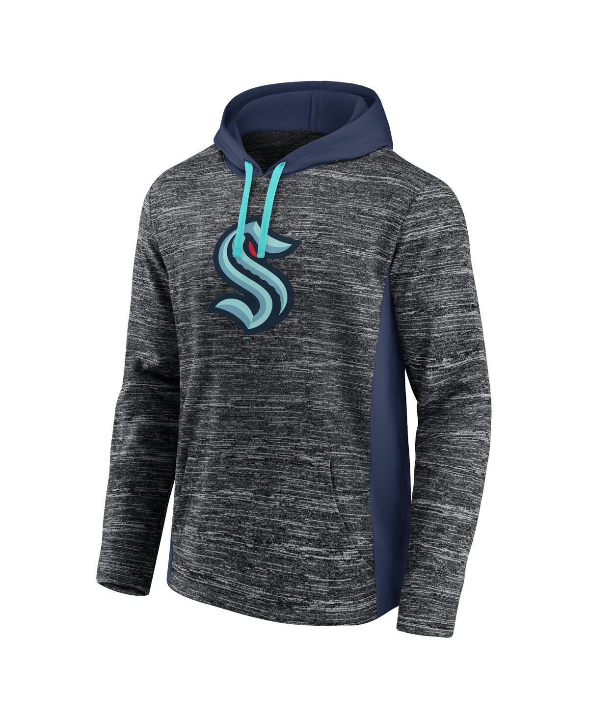 Fanatics Men's Charcoal, Deep Sea Blue Seattle Kraken Instant Replay Space-dye Pullover Hoodie In Charcoal,deep Sea Blue