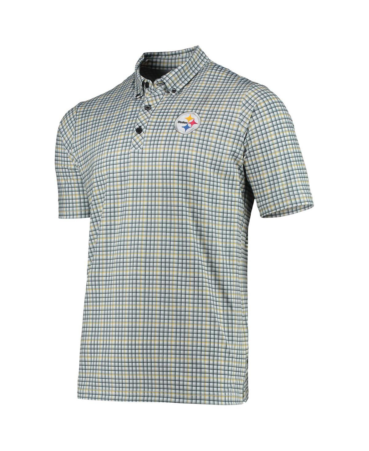 Shop Antigua Men's Gray, Black Pittsburgh Steelers Deliver Button-down Polo Shirt In Gray,black