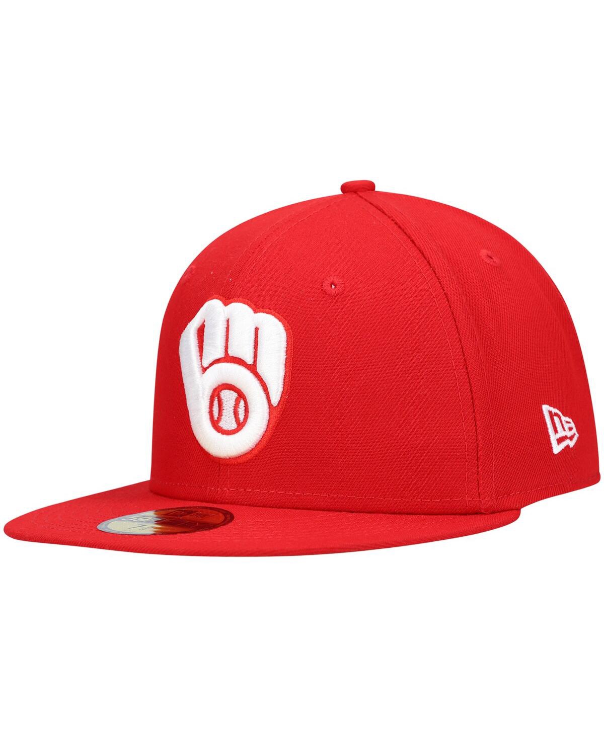 Men'sMilwaukee Brewers Logo White 59FIFTY Fitted Hat - Red