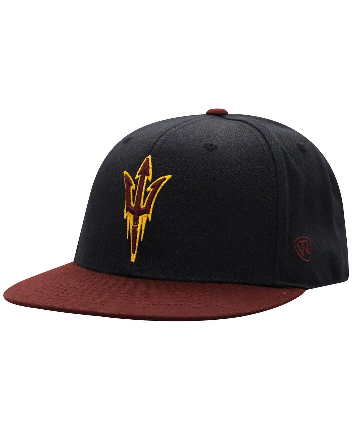 Top Of The World Men's Black And Maroon Arizona State Sun Devils Team Color Two-tone Fitted Hat In Black,maroon