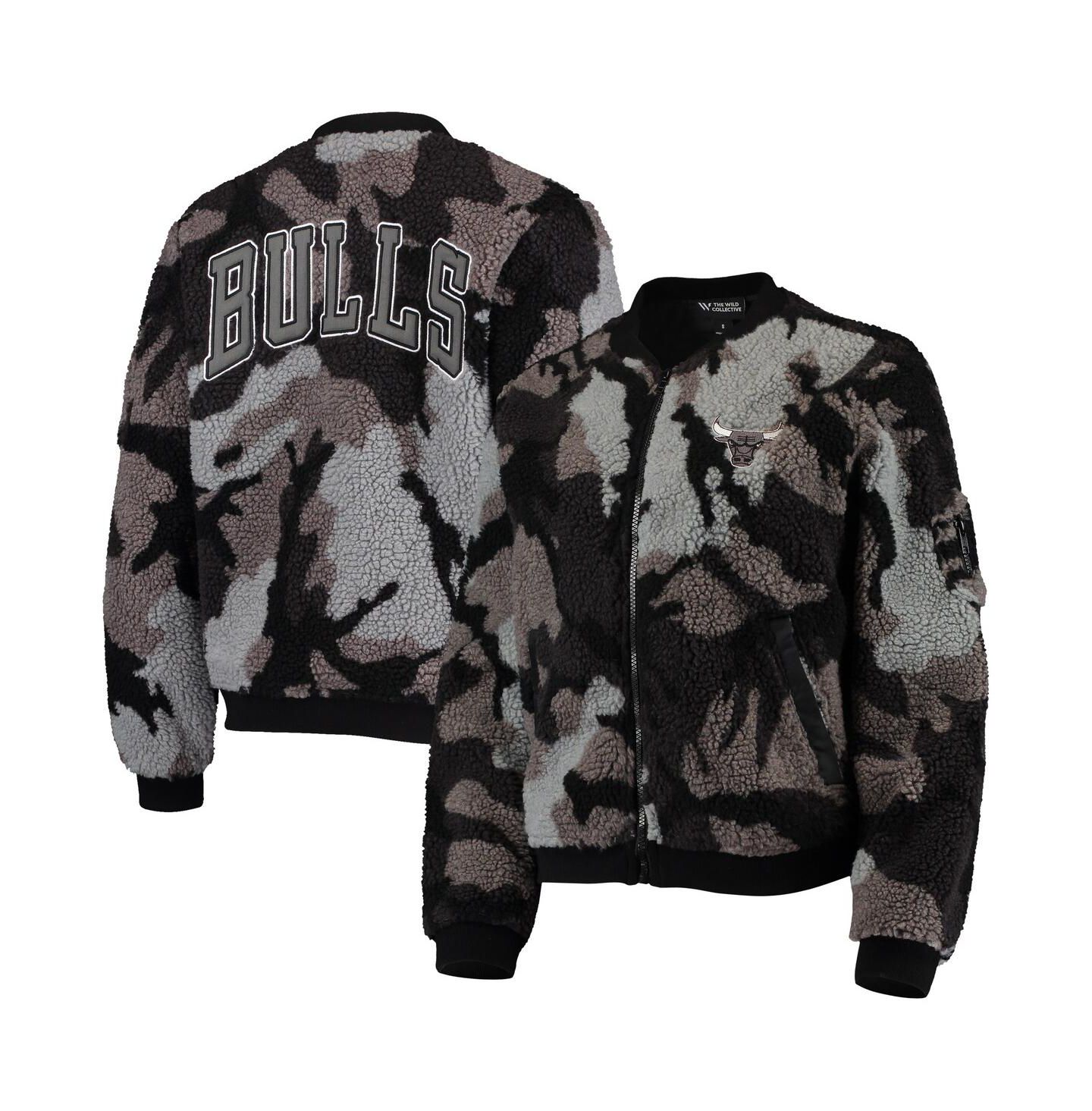 Женская куртка The Wild Collective Black Chicago Bulls Camo Sherpa Full-Zip Bomber — фото 5