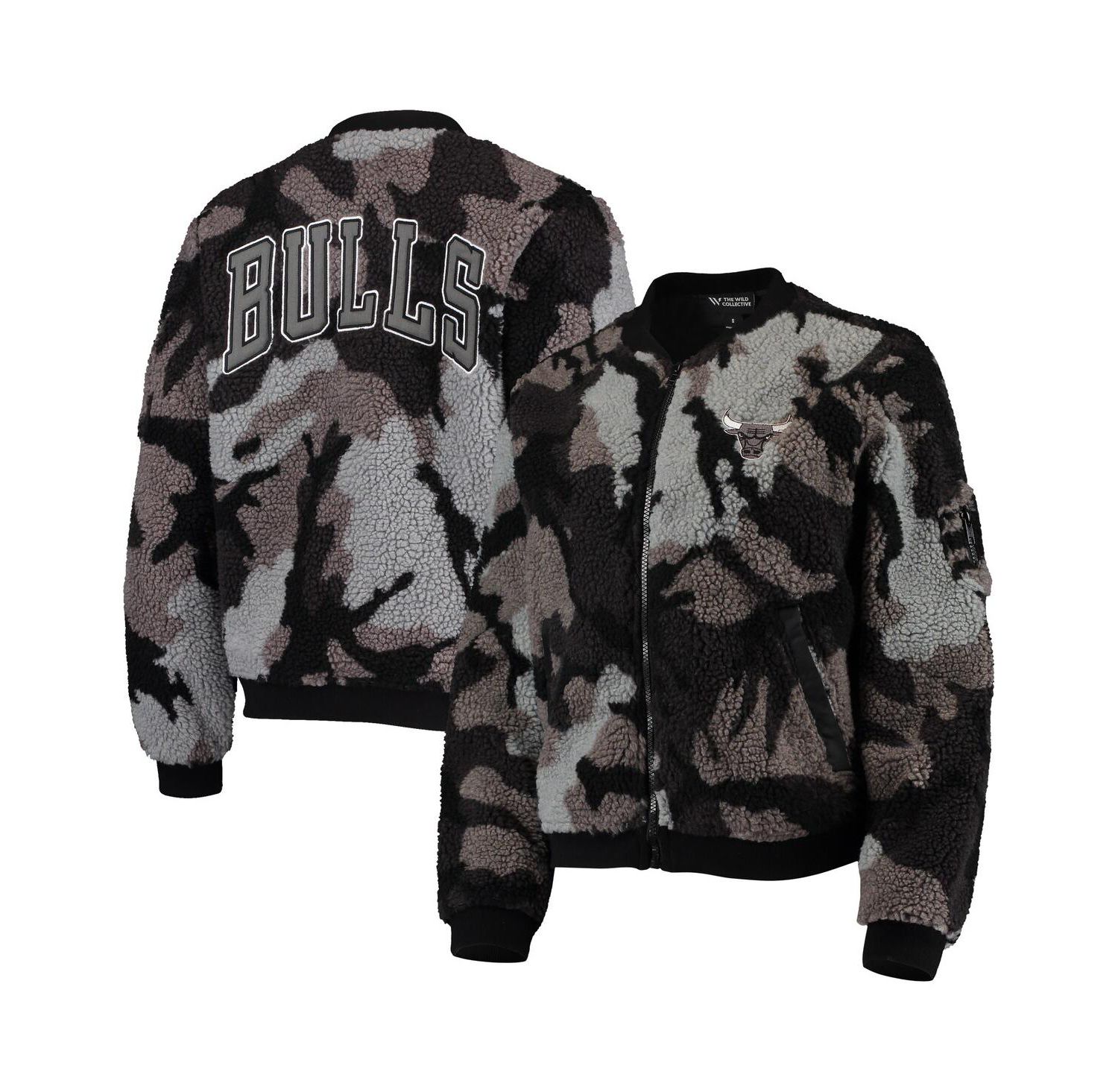 Women's Black Chicago Bulls Camo Sherpa Full-Zip Bomber Jacket