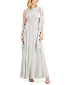 Beaded Gown & Chiffon Scarf