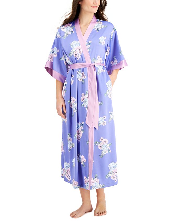 INC International Concepts Super Soft Long FloralPrint Wrap Robe