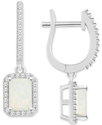 Rhodolite Garnet (2-1/2 ct. t.w.) & Diamond (1/3 ct. t.w.) Halo Leverback Drop Earrings in Sterling Silver (Also in Opal, Citrine, Peridot, Amethyst & Blue Topaz)