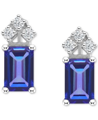 Macy's - Emerald (1-1/8 ct. t.w.) & Diamond (1/8 ct. t.w.) Crown Stud Earrings in 14k White Gold (Also in Ruby & Tanzanite)