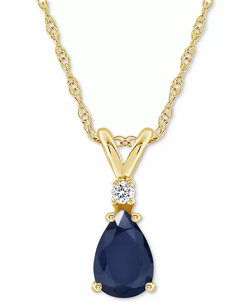 Sapphire & Diamond Pendant Necklace in 14k Gold