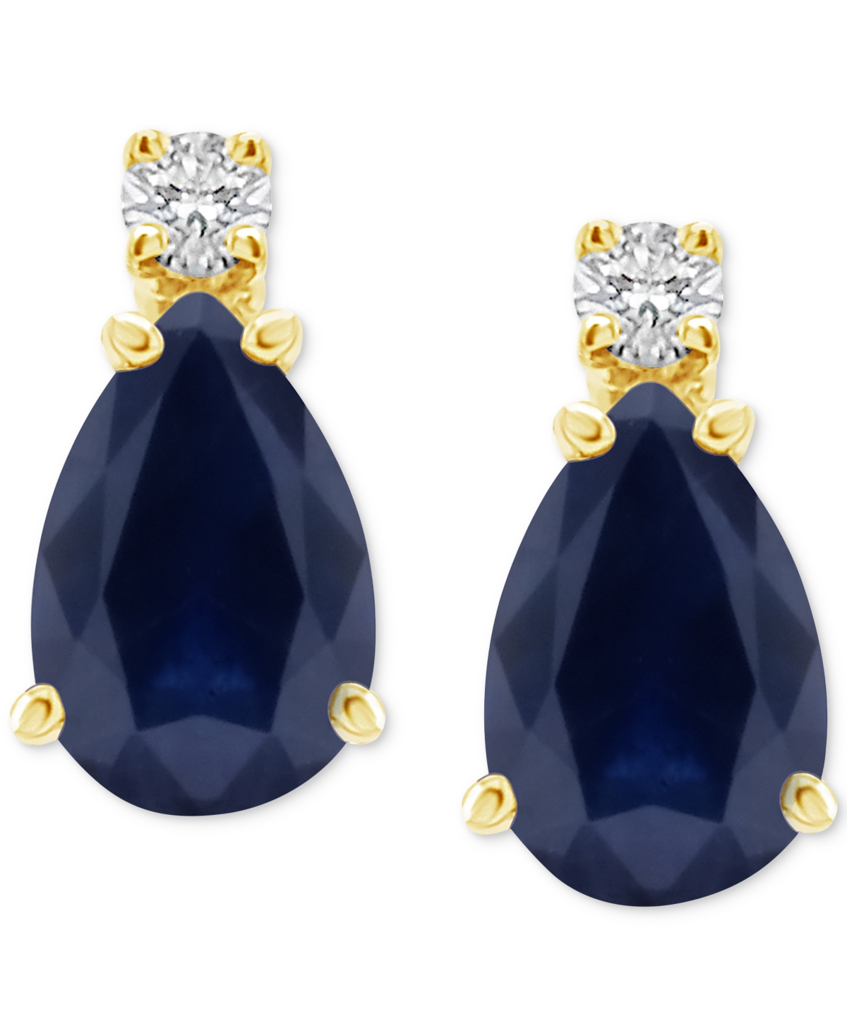 Macy's Sapphire (1 Ct. T.w.) & Diamond Accent Stud Earrings In 14k Gold (also In Emerald, Ruby, & Tanzanite In Blue