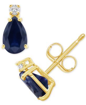 Sapphire (1 ct. t.w.) & Diamond Accent Stud Earrings in 14k Gold (Also in Emerald, Ruby, & Tanzanite)