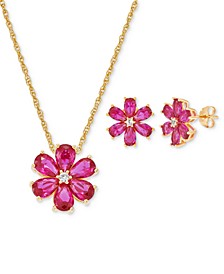 Lab-Created Ruby (5-1/3 ct. t.w.) & White Sapphire (1/8 ct. t.w.) Flower 18" Pendant Necklace in 18k Gold-Plated Sterling Silver