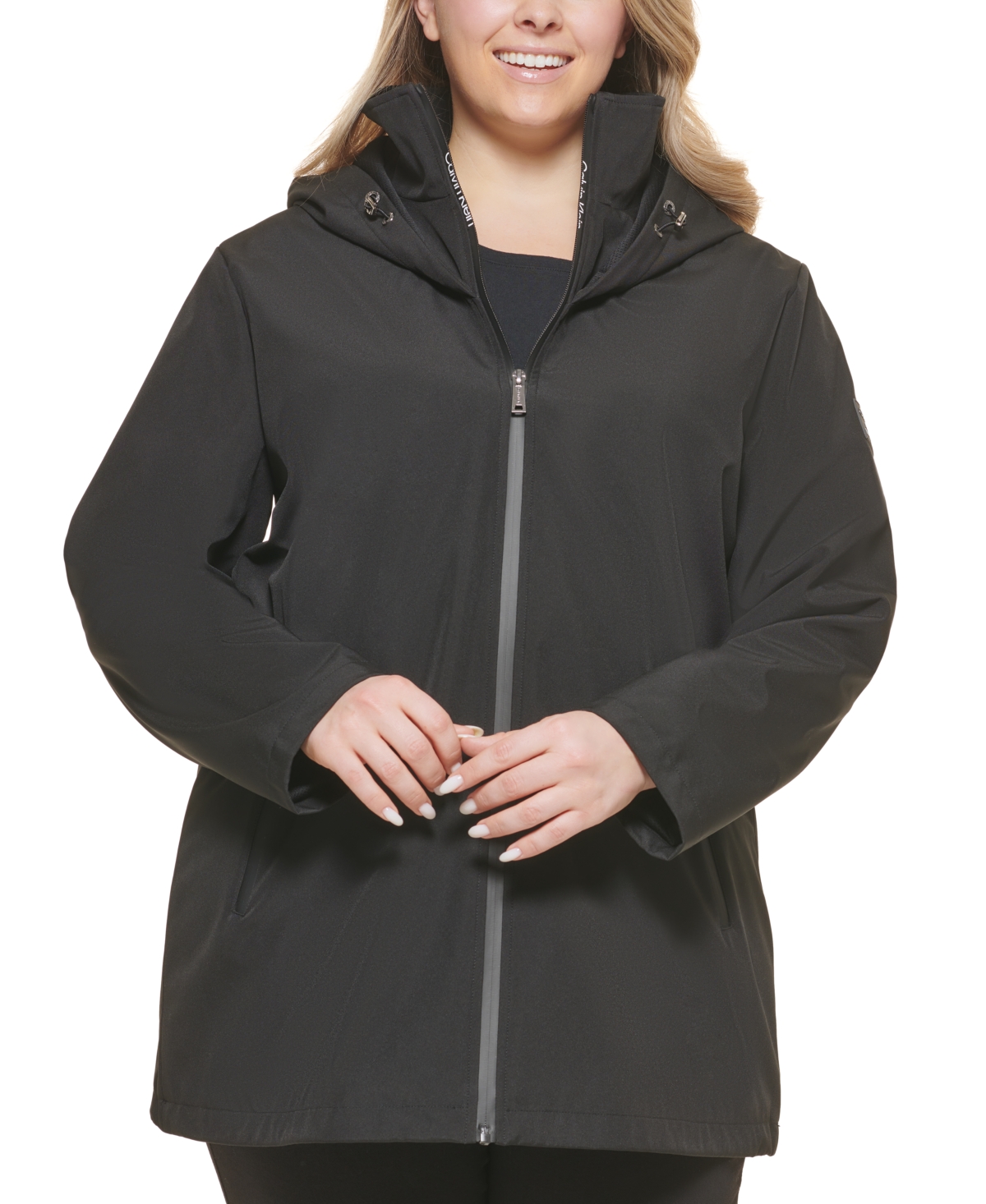 Calvin Klein Women's Plus Size Softshell Hooded Raincoat In Black ...