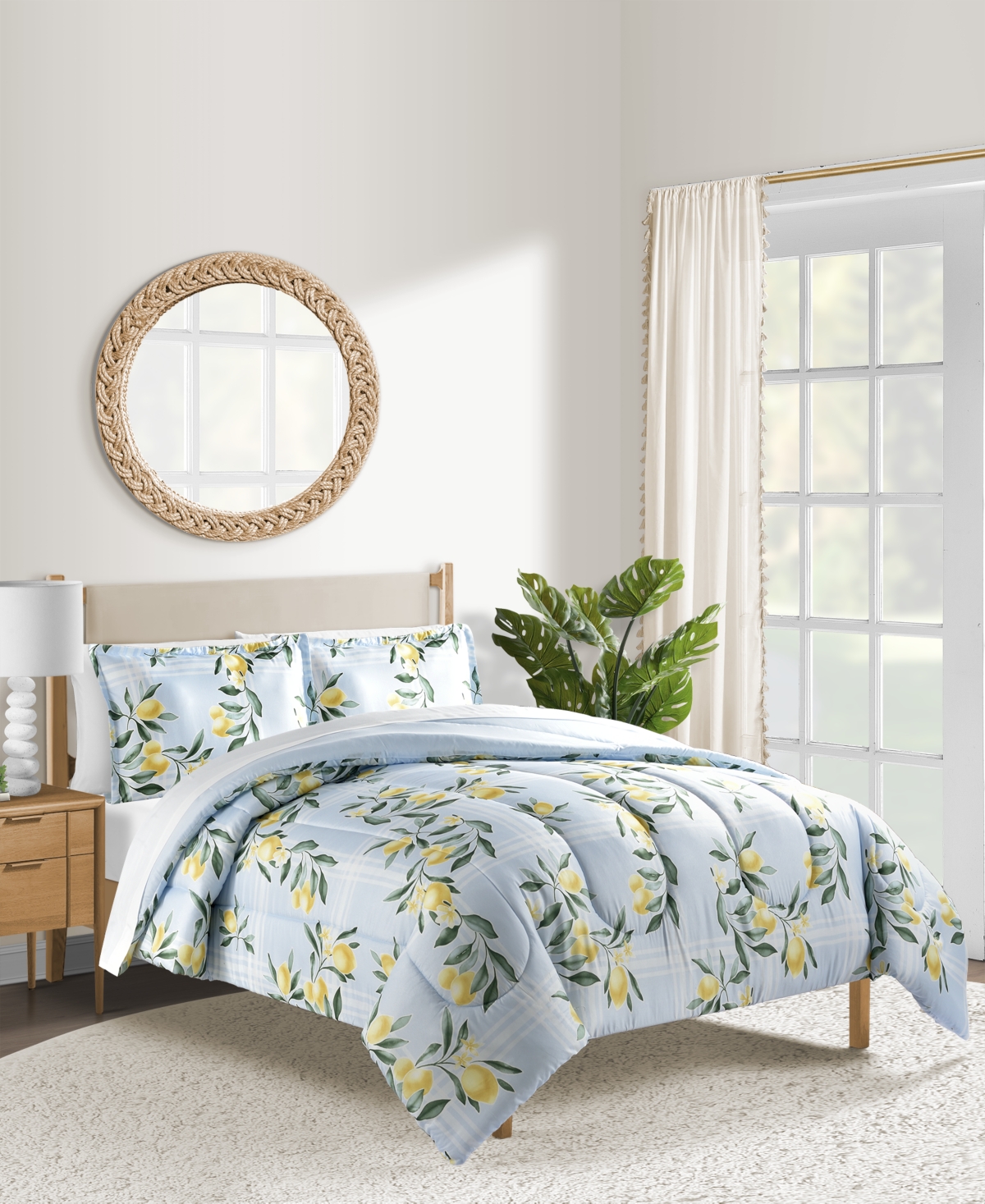 Sunham Lemon Plaid 3pc. Full/queen Comforter Set Bedding In Blue
