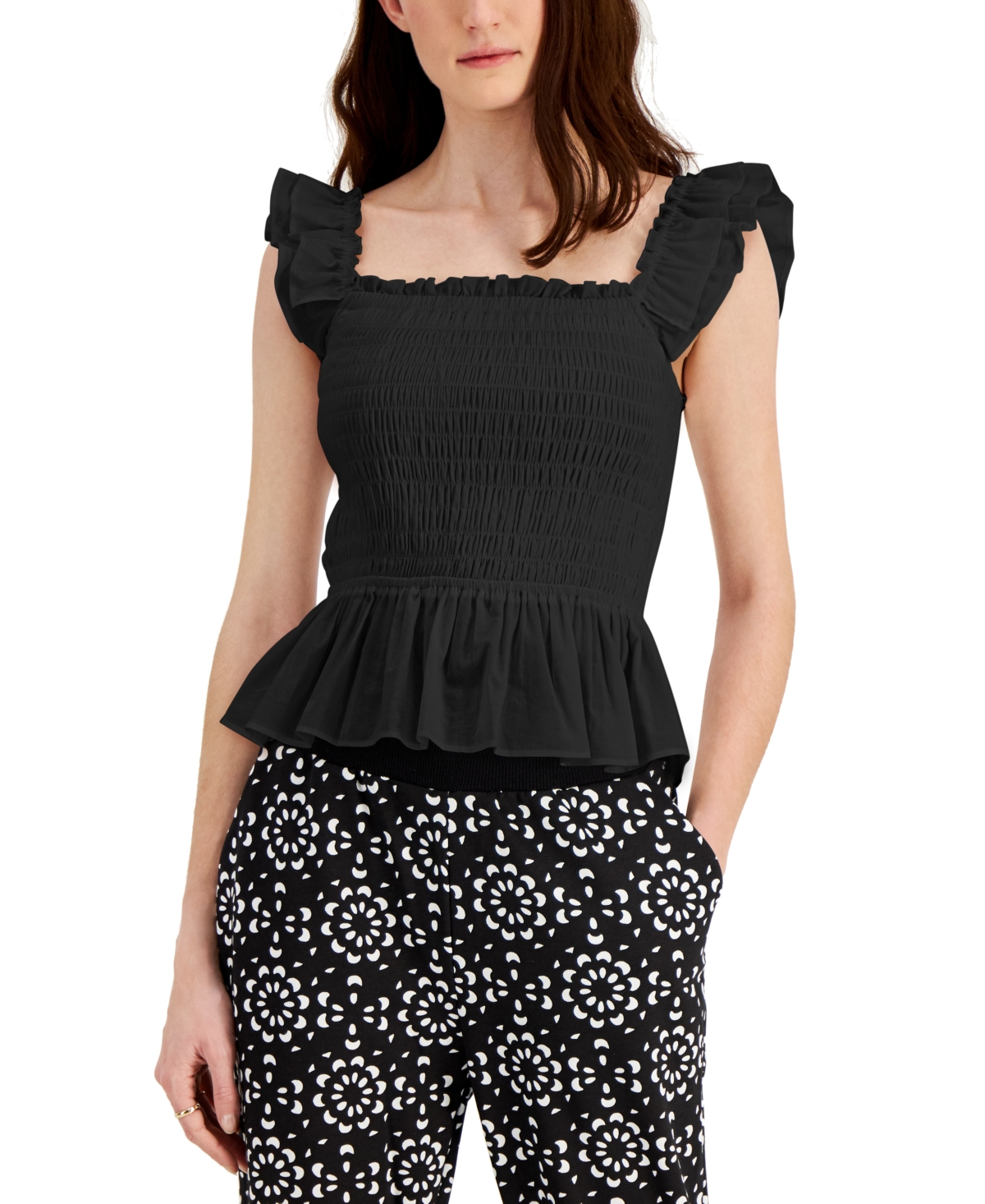 INC INTERNATIONAL CONCEPTS WOMEN'S SMOCKED BLOUSE, CREATED FOR MACY'S 