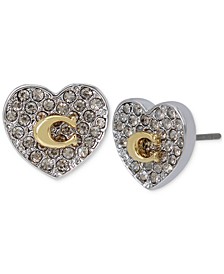 Two-Tone Signature C Pavé Heart Stud Earrings