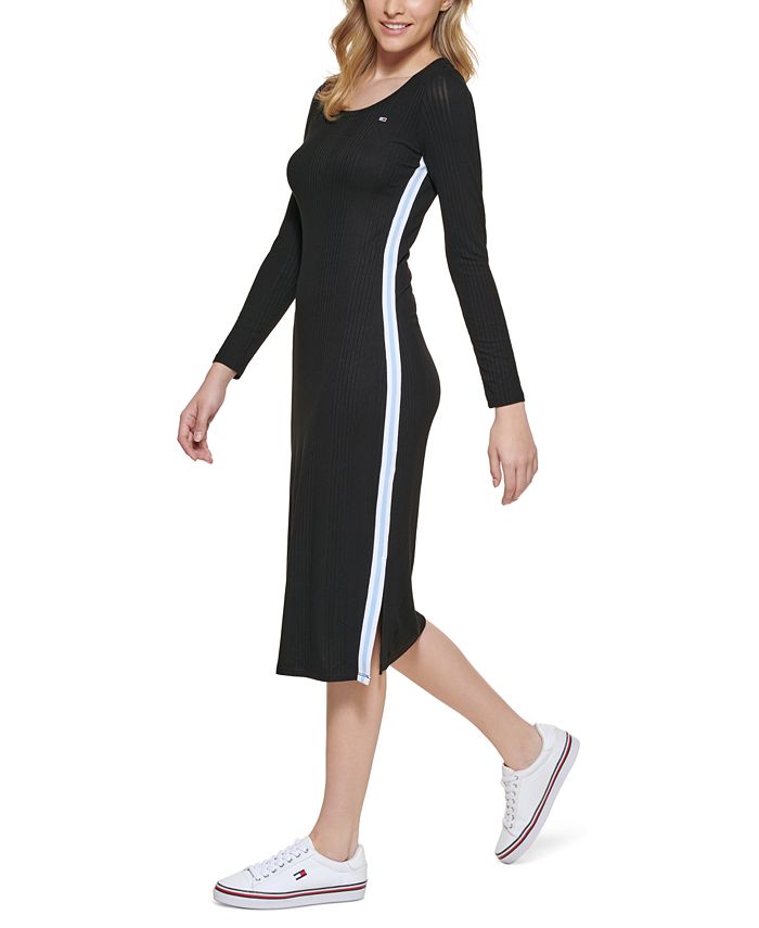 tommy jeans ribbed midi dress