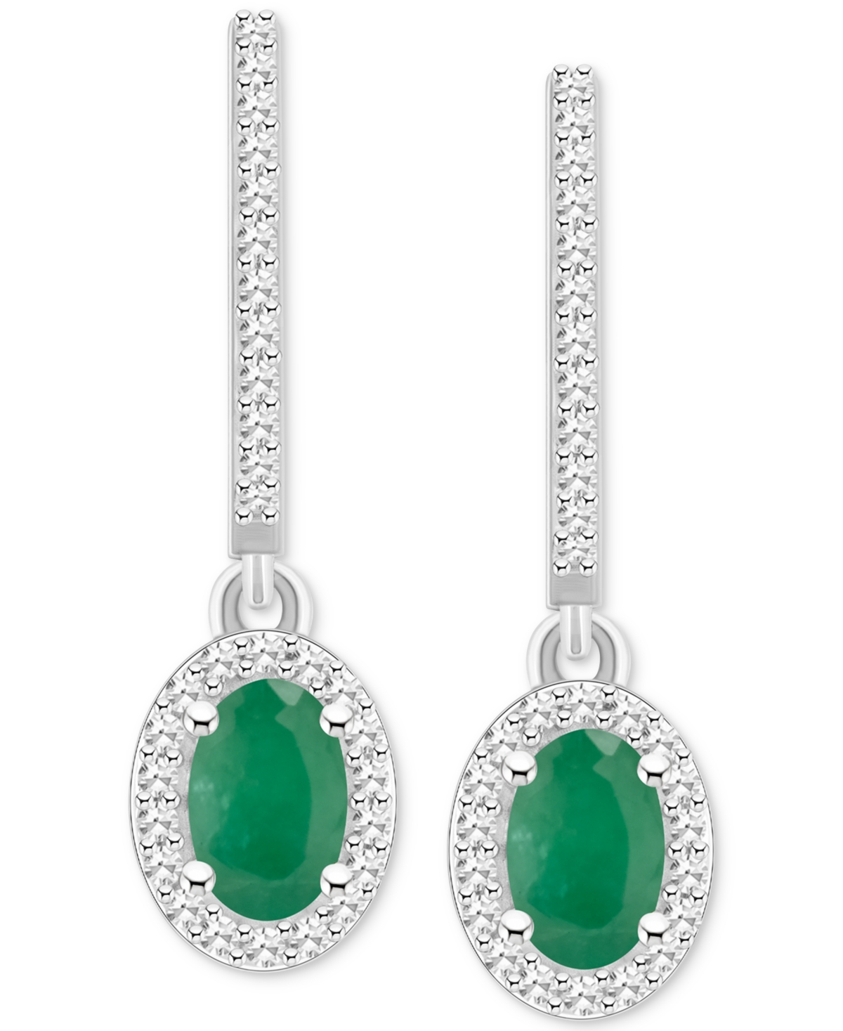 Sapphire (1-1/5 ct. t.w.) & Diamond (1/3 ct. t.w.) Leverback Drop Earrings in Sterling Silver (Also & Ruby) - Emerald