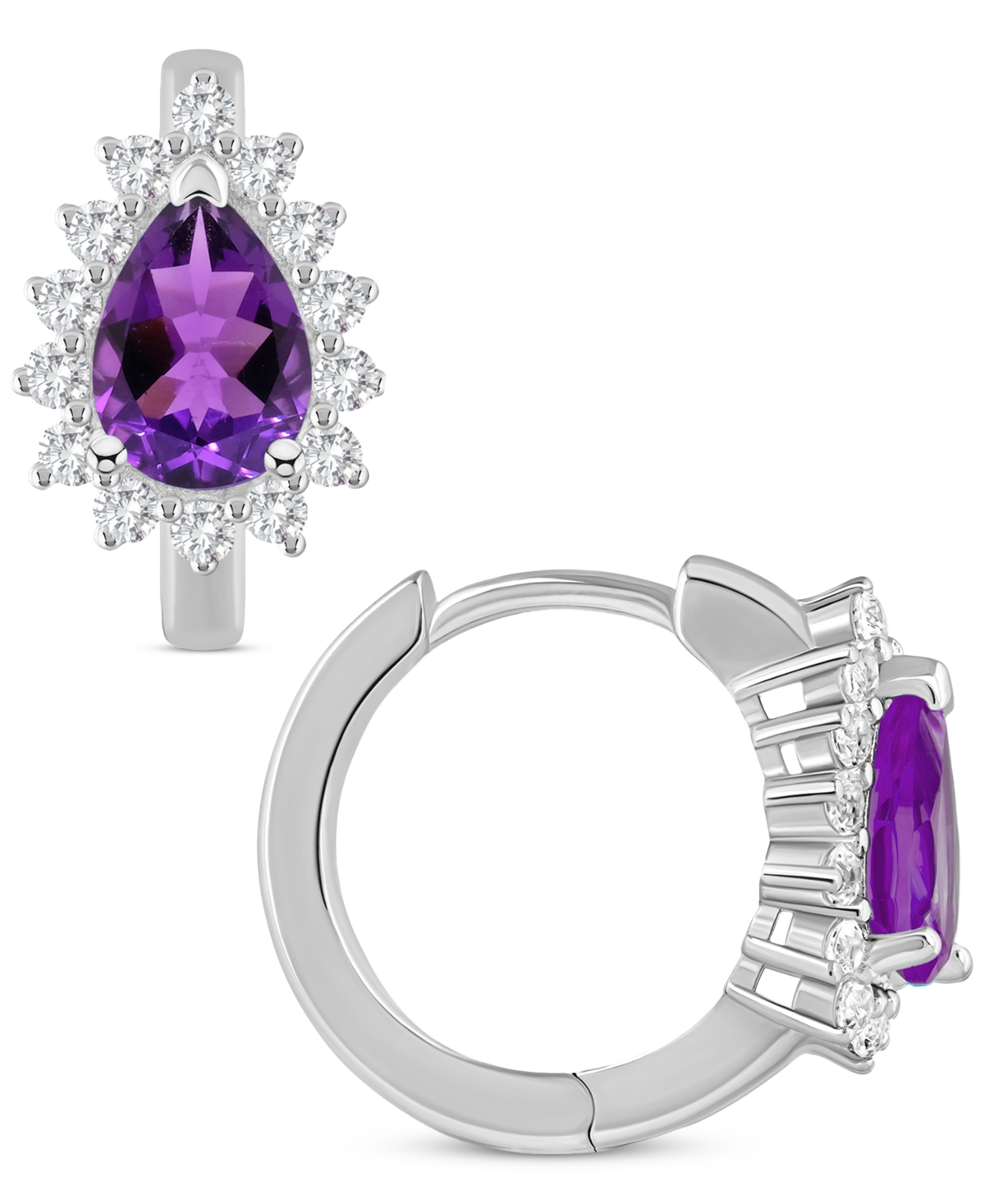 Macy's Amethyst (1-1/3 Ct. T.w.) & White Topaz (1/3 Ct. T.w.) Hoop Earrings In Sterling Silver (also Availa In Amethyst