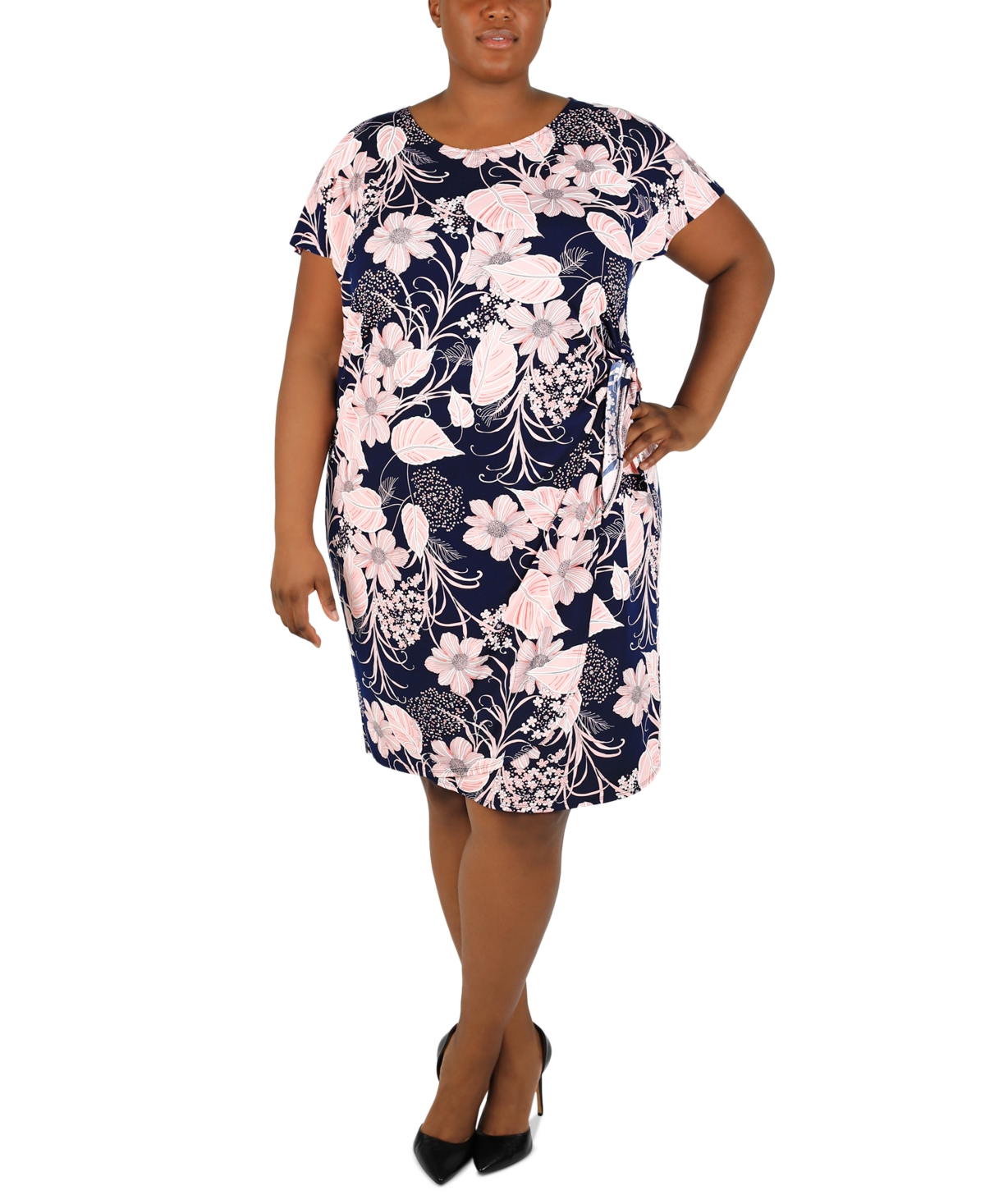 Robbie Bee Plus Size Floral-print Sarong-detail Dress In Navy/coral ...