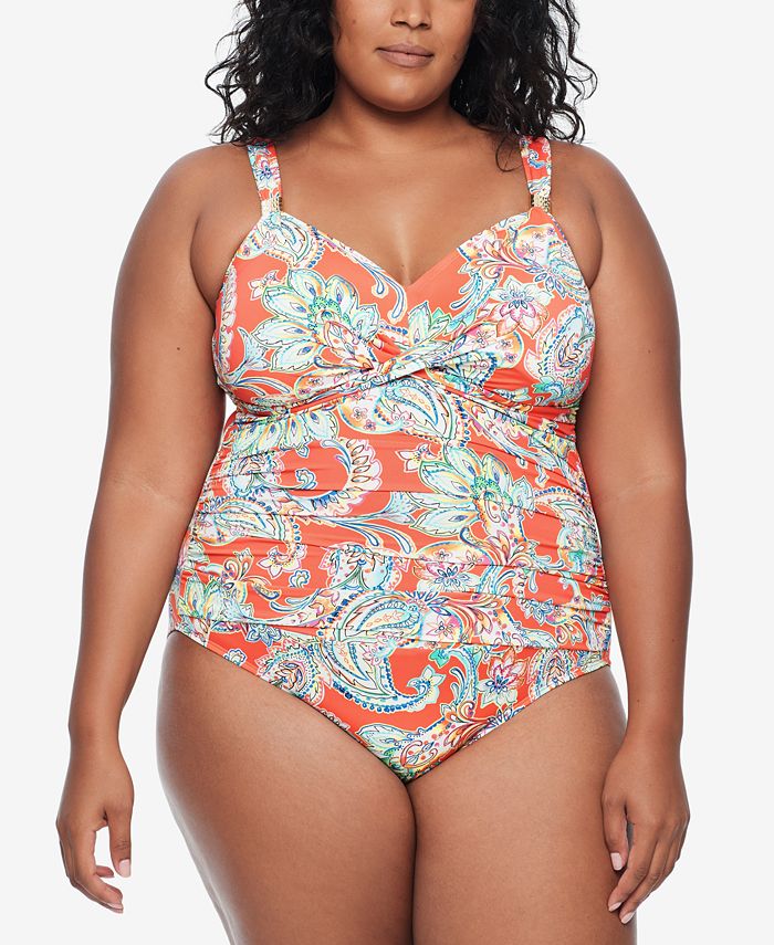 Lauren Ralph Lauren Plus Size Tummy Control Ruched Swimsuit -