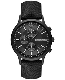 Men's Chronograph Black Silicone Fabric Strap Watch 43mm