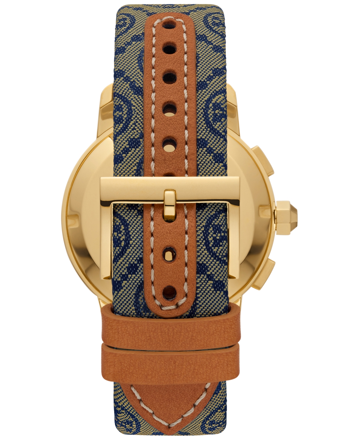 Shop Tory Burch Women's Chronograph The Tory Blue Fabric & Luggage Leather Strap Watch 37mm