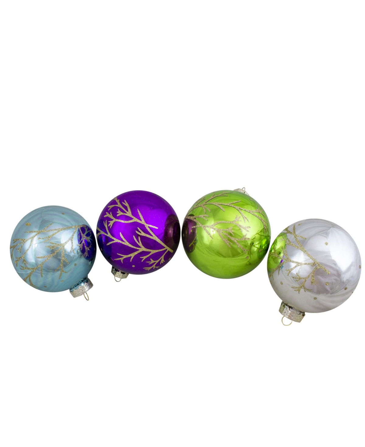 Northlight 4" Shiny Glass Ball Christmas Ornaments Set, 4 Pieces In Multi-colored
