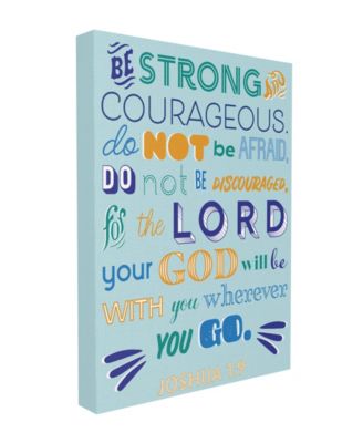 Be Strong Religious Blue Orange Inspirational Word Design Stretched Canvas Wall Art, 30" x 40"