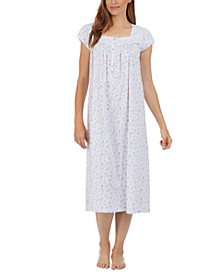 Cap Sleeve Lace Trim Long Knit Cotton Gown