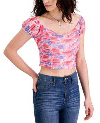 Almost Famous - Juniors' Ruched Mesh Top