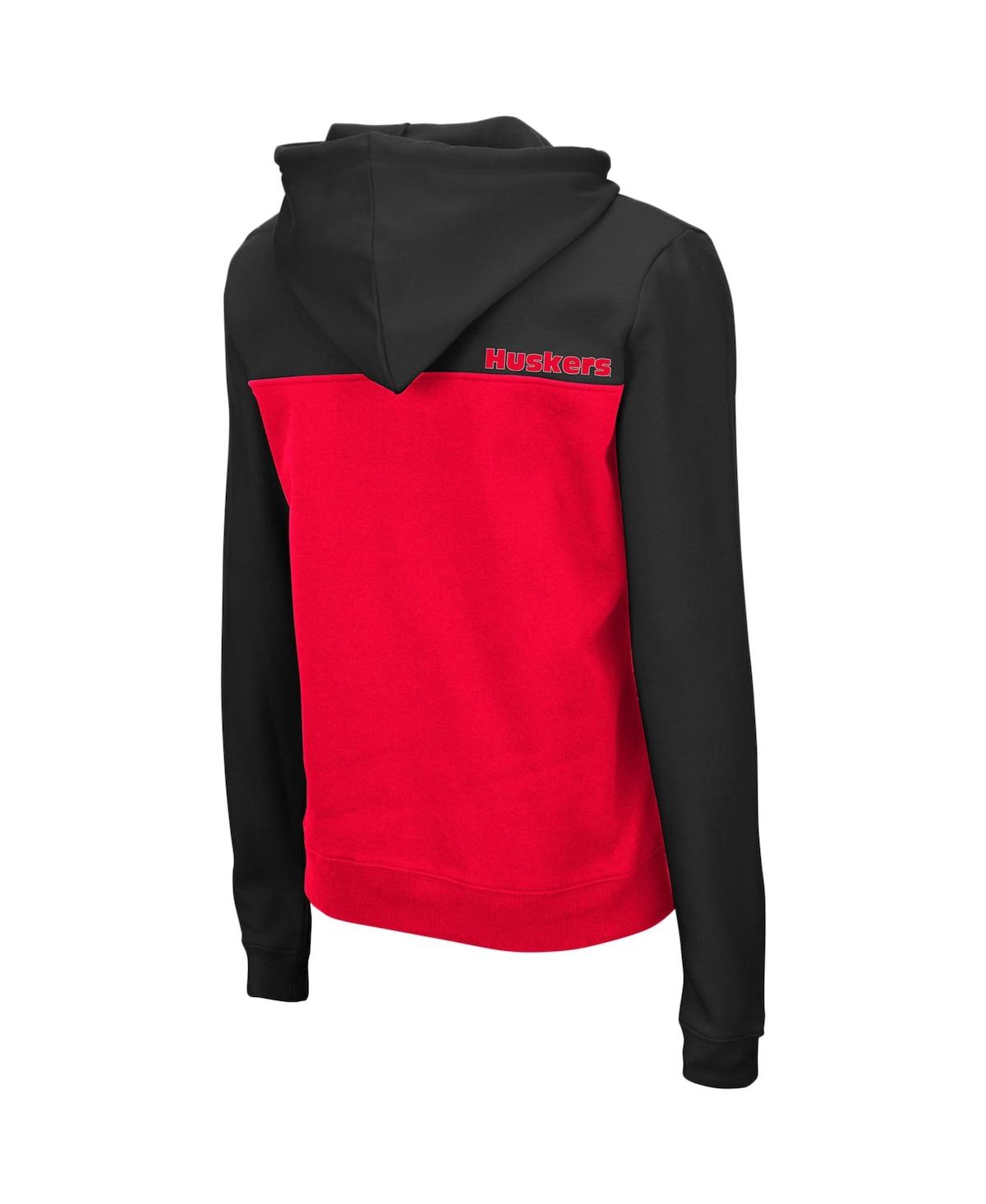 Colosseum Women's Black And Red Nebraska Huskers Aidan Half-zip Hoodie In Black,red