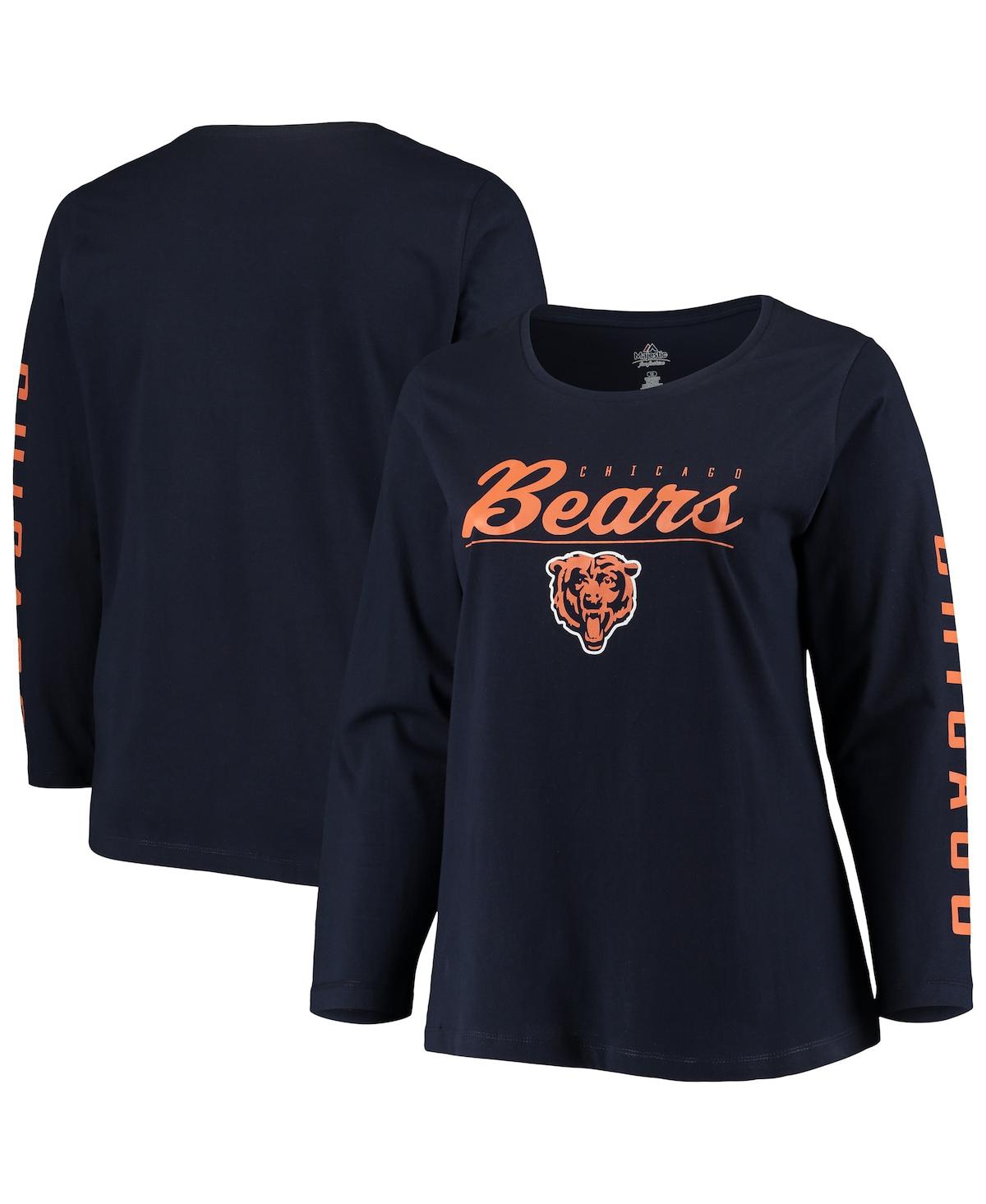 Women's Navy Chicago Bears Plus Size Team Logo Long Sleeve T-shirt - Navy
