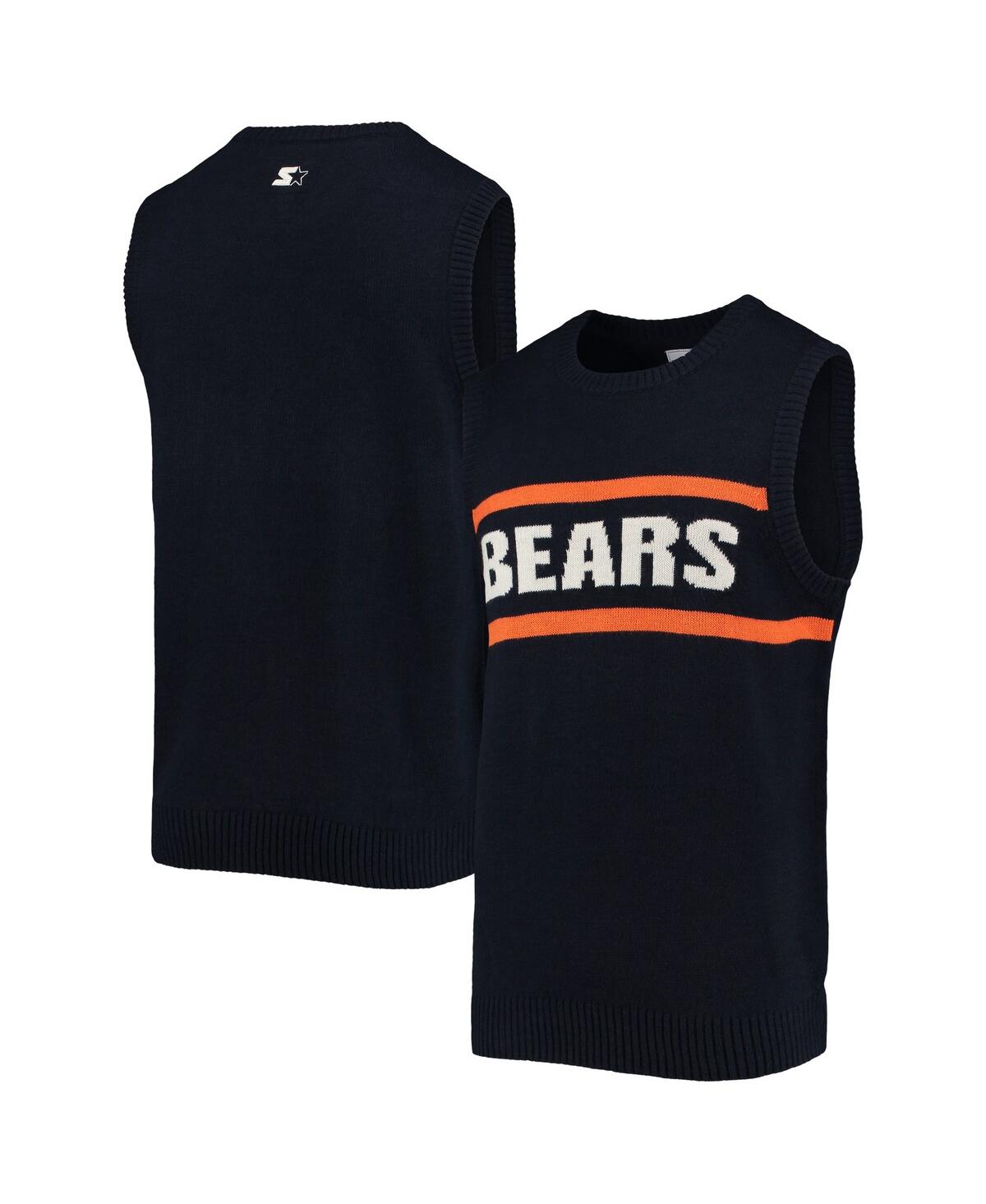 Starter Men's Navy, Orange Chicago Bears Player Sweater Vest In Navy,orange