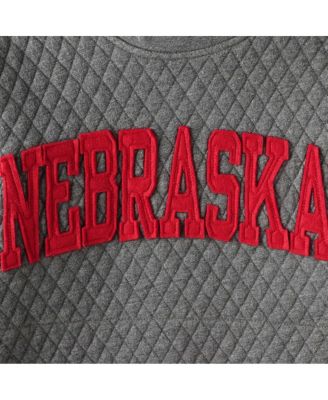 Women's Heathered Gray Nebraska Huskers Moose Applique Quilted Crewneck Sweatshirt