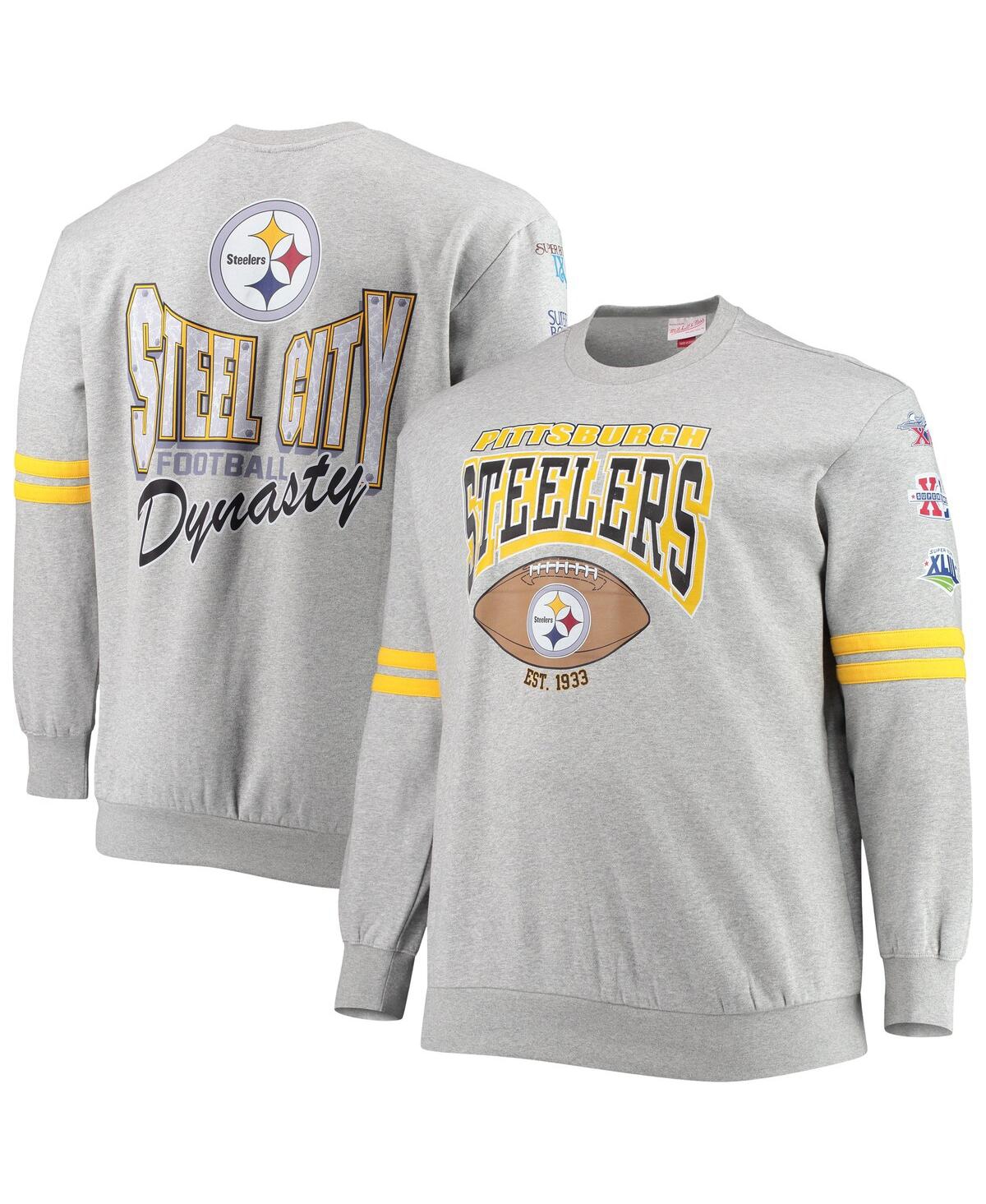 Mitchell & Ness Men's Heathered Gray Pittsburgh Steelers Big And Tall Allover Print Pullover Sweatshirt