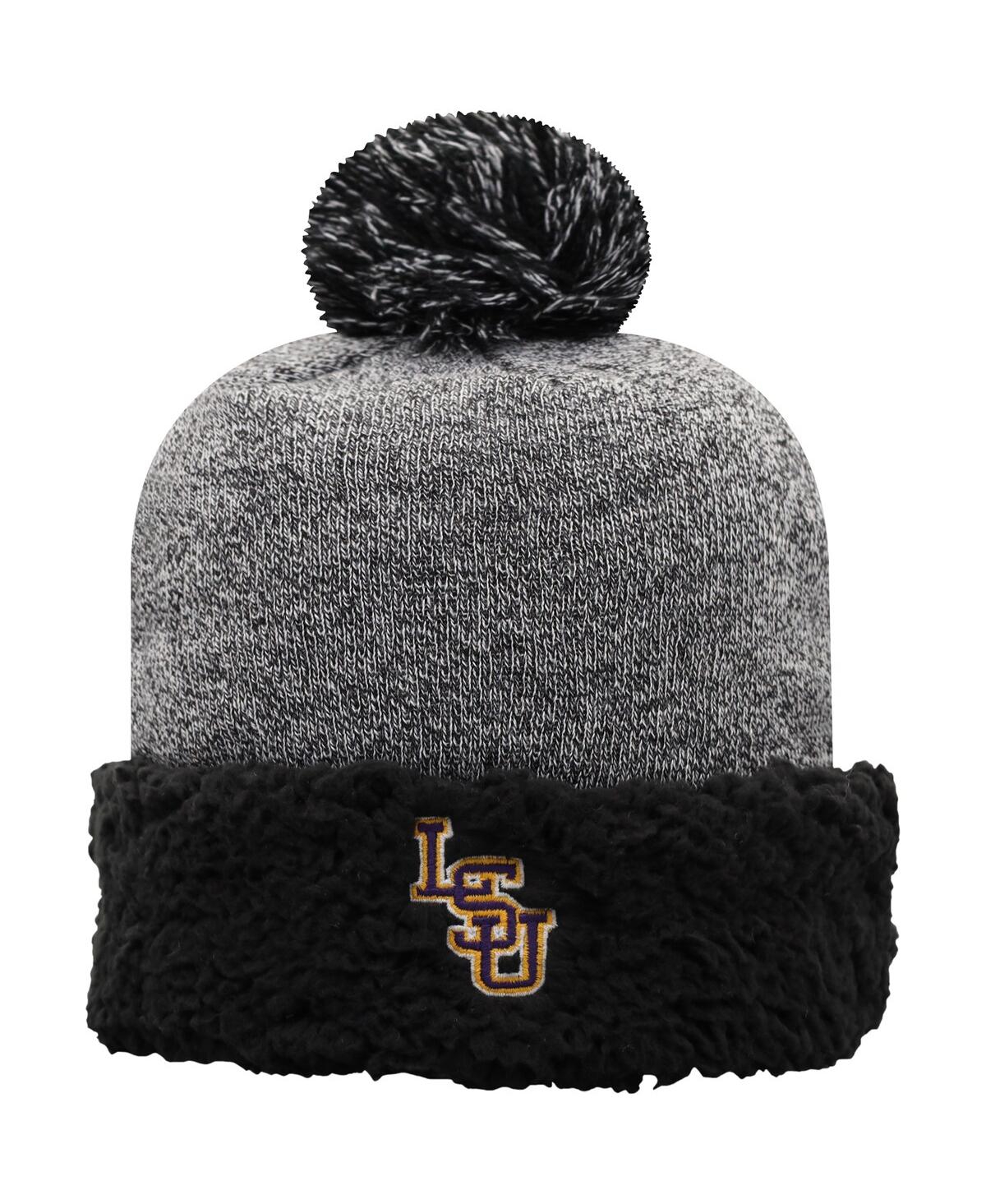 Women's Black Lsu Tigers Snug Cuffed Knit Hat with Pom - Black