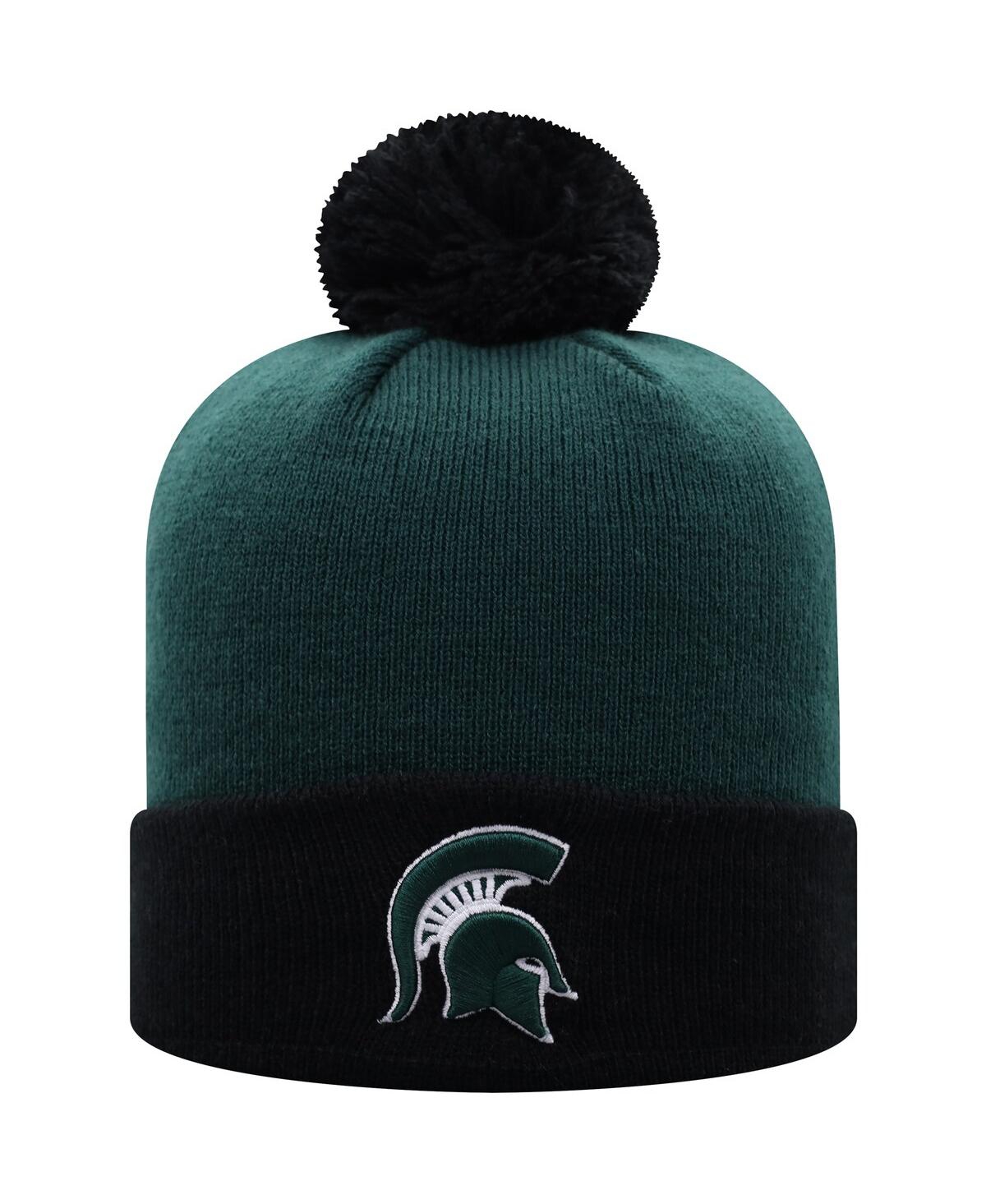 Top Of The World Men's Green And Black Michigan State Spartans Core 2-tone Cuffed Knit Hat With Pom In Green,black