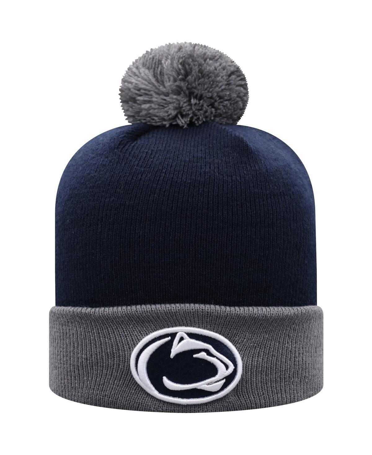 Top Of The World Men's Navy And Gray Penn State Nittany Lions Core 2-tone Cuffed Knit Hat With Pom In Navy,gray