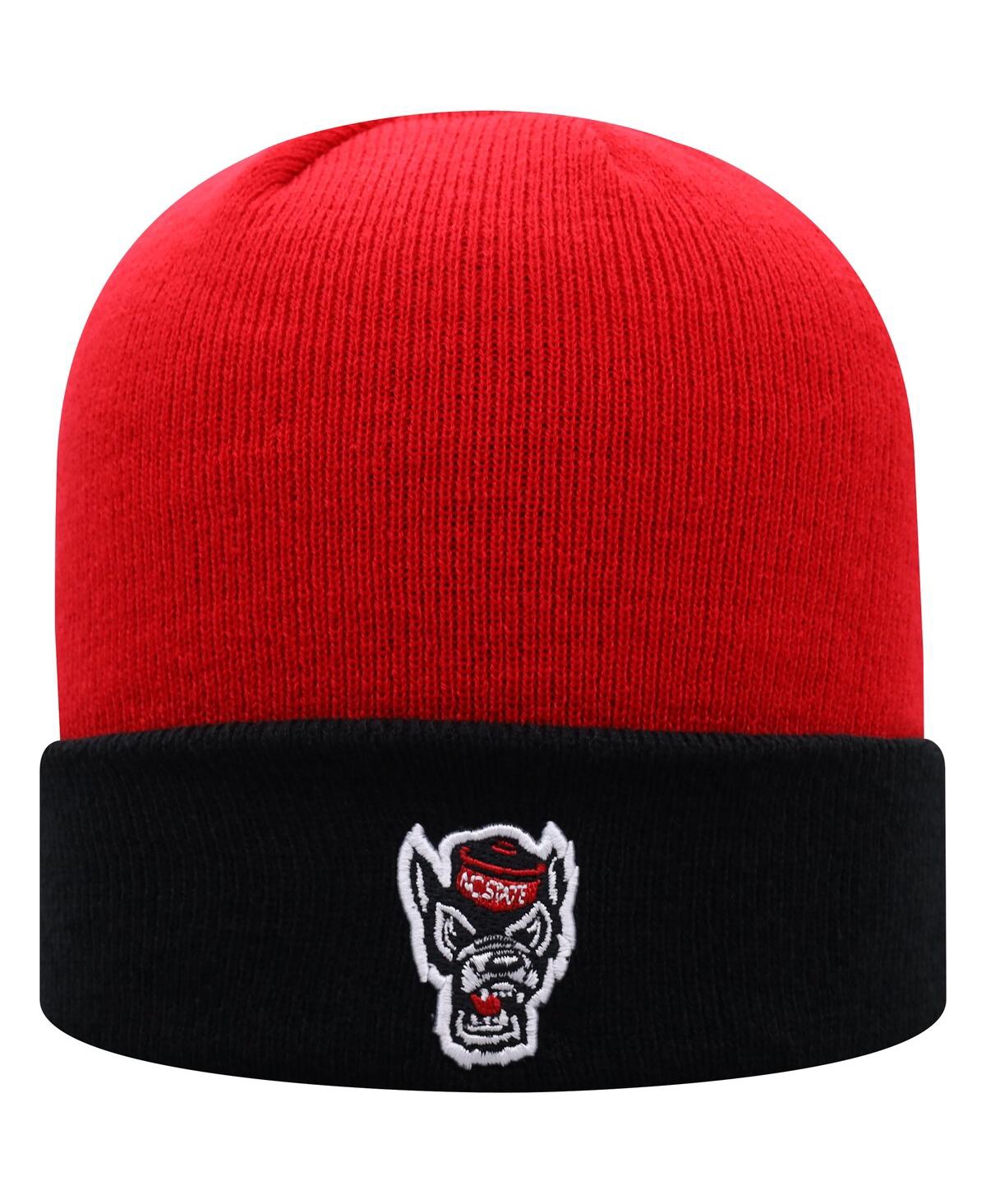 Top Of The World Men's Red And Black Nc State Wolfpack Core 2-tone Cuffed Knit Hat In Red,black
