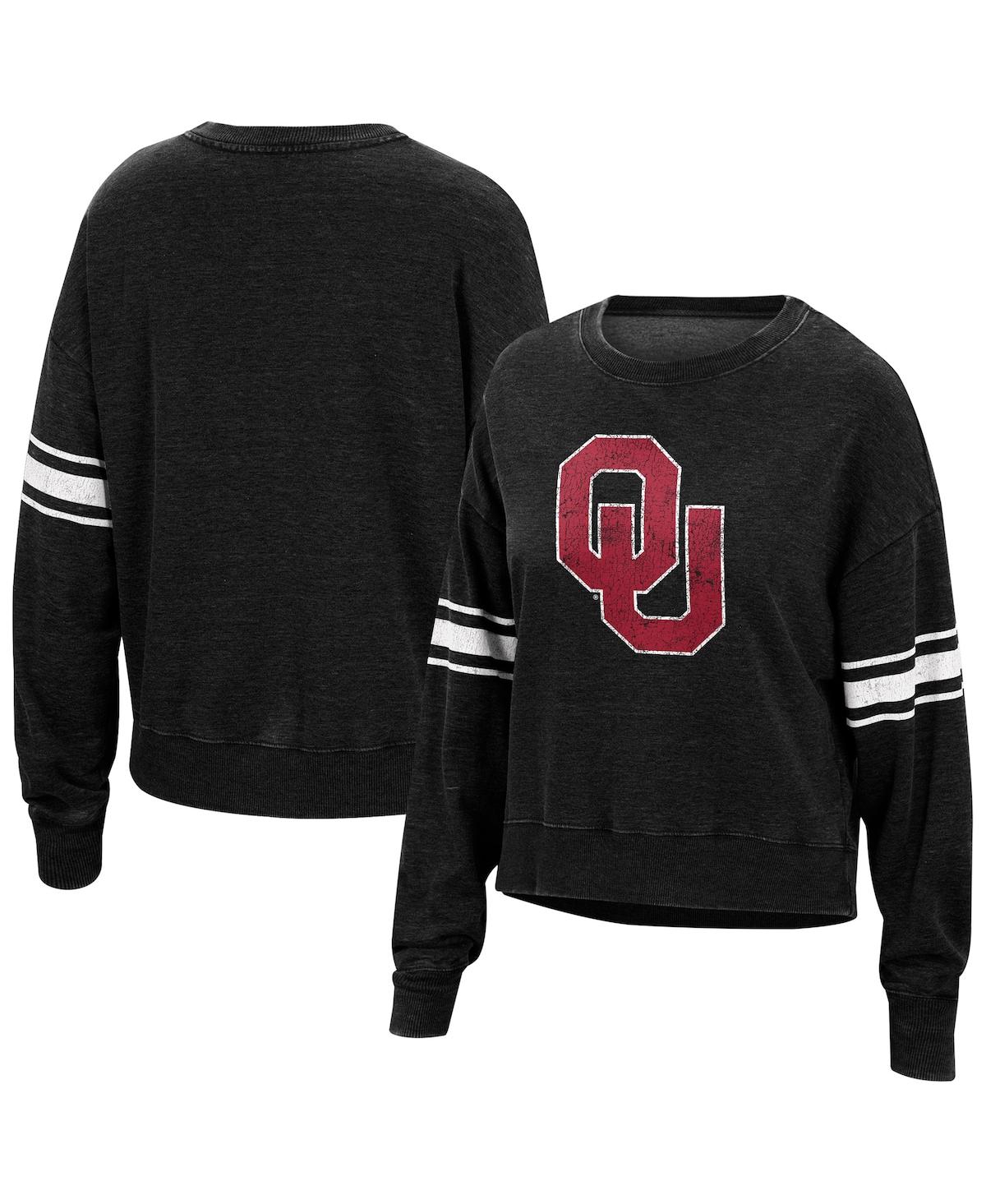 Women's Black Oklahoma Sooners Camden Sleeve Stripe Washed Pullover Sweatshirt - Black