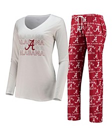 Women's Crimson, White Alabama Crimson Tide Flagship Long Sleeve T-shirt and Pants Sleep Set