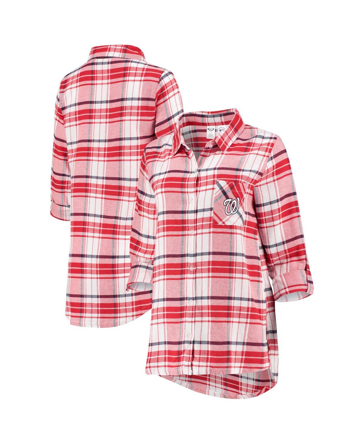 Shop Concepts Sport Women's Red, Navy Washington Nationals Accolade Flannel Nightshirt In Red,navy