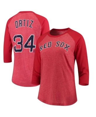 Women's David Ortiz Red Boston Red Sox Name and Number Tri-Blend Three-Quarter Length Raglan T-shirt
