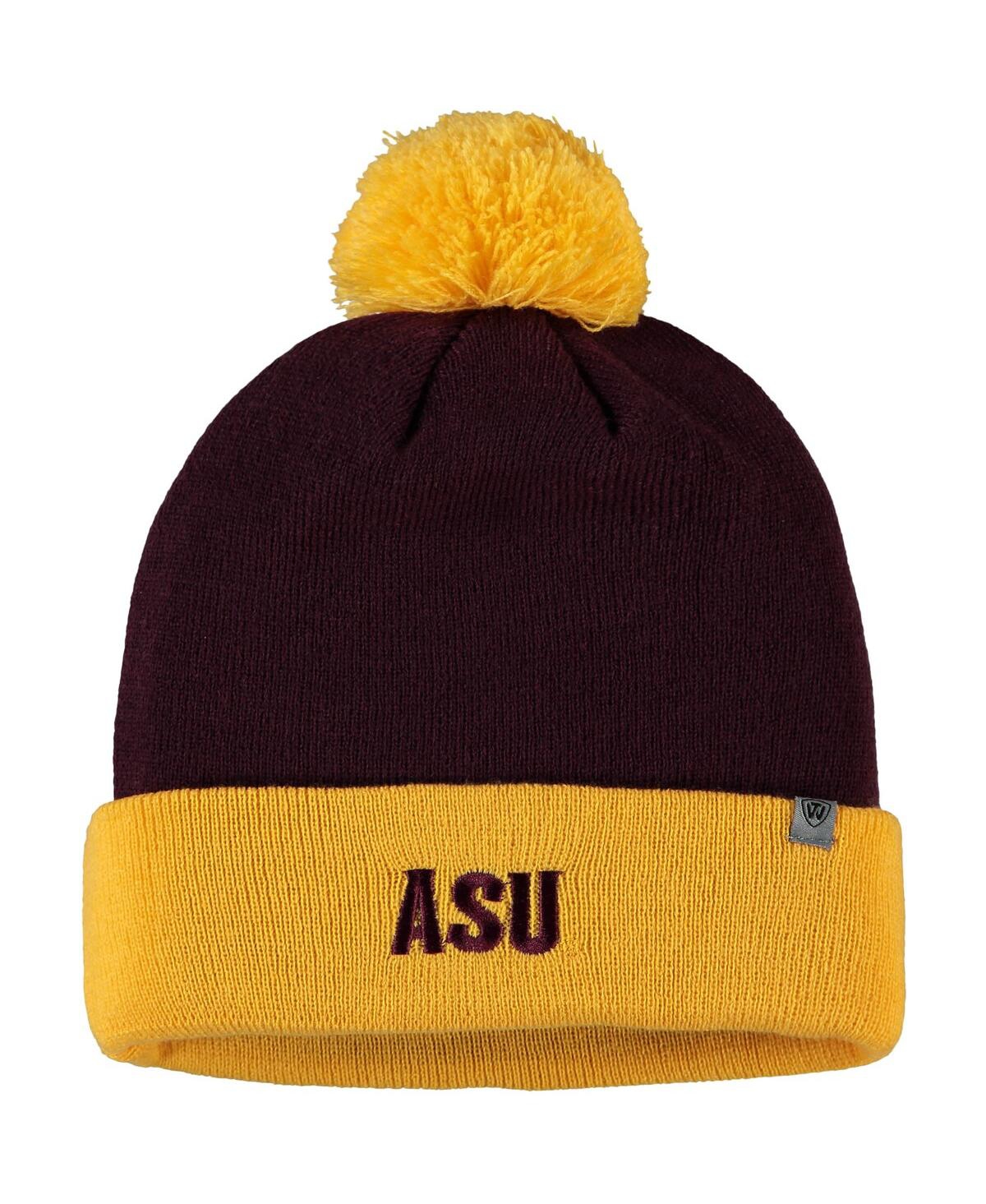 Top Of The World Men's Maroon And Gold Arizona State Sun Devils Core 2-tone Cuffed Knit Hat With Pom In Maroon,gold