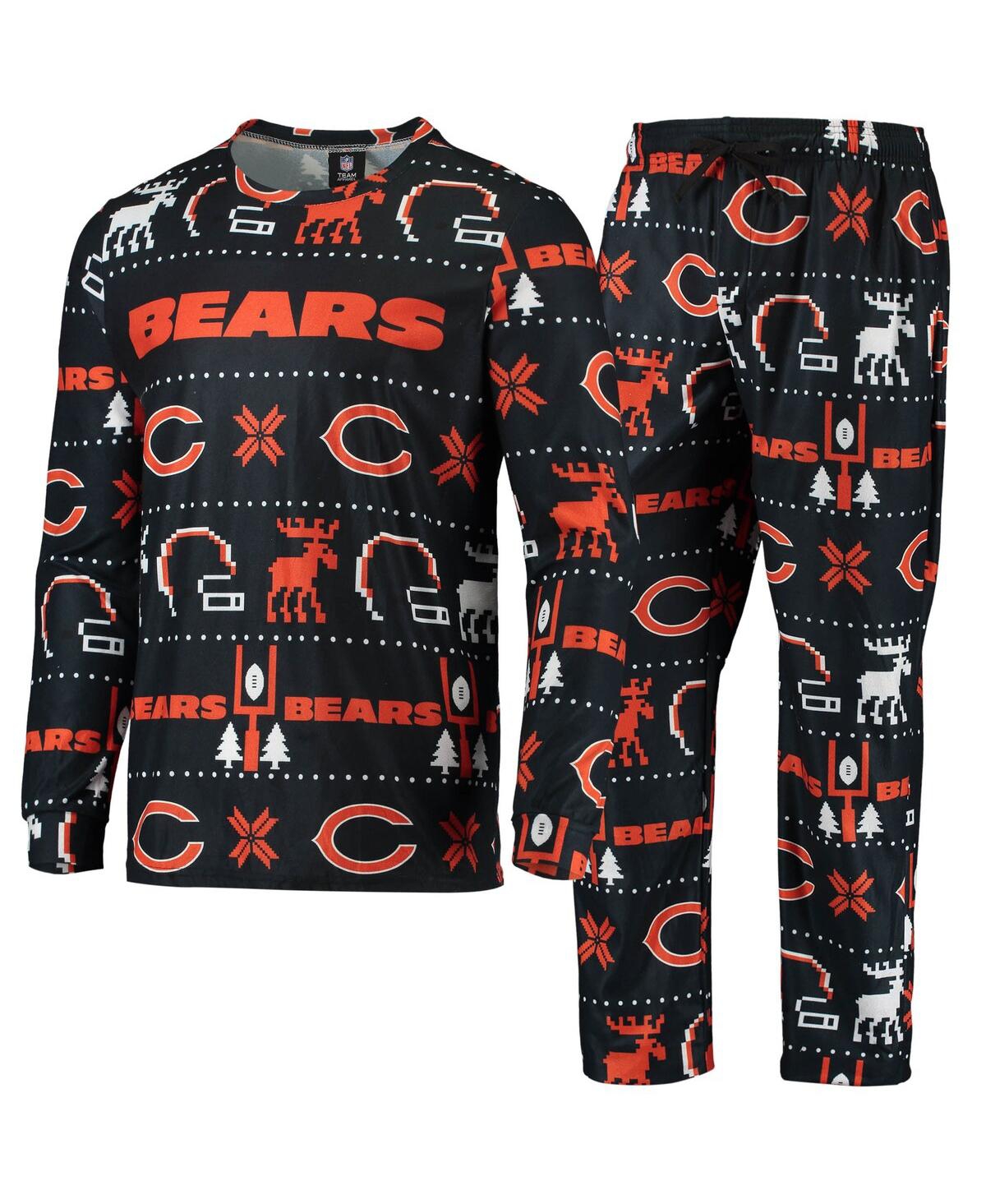 Foco Navy Chicago Bears Wordmark Ugly Pajama Set In Navy