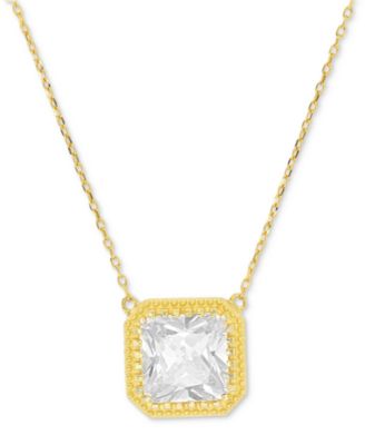Cubic Zirconia Cushion Pendant Necklace, 18" + 2" extender (Also in Nano Morganite)